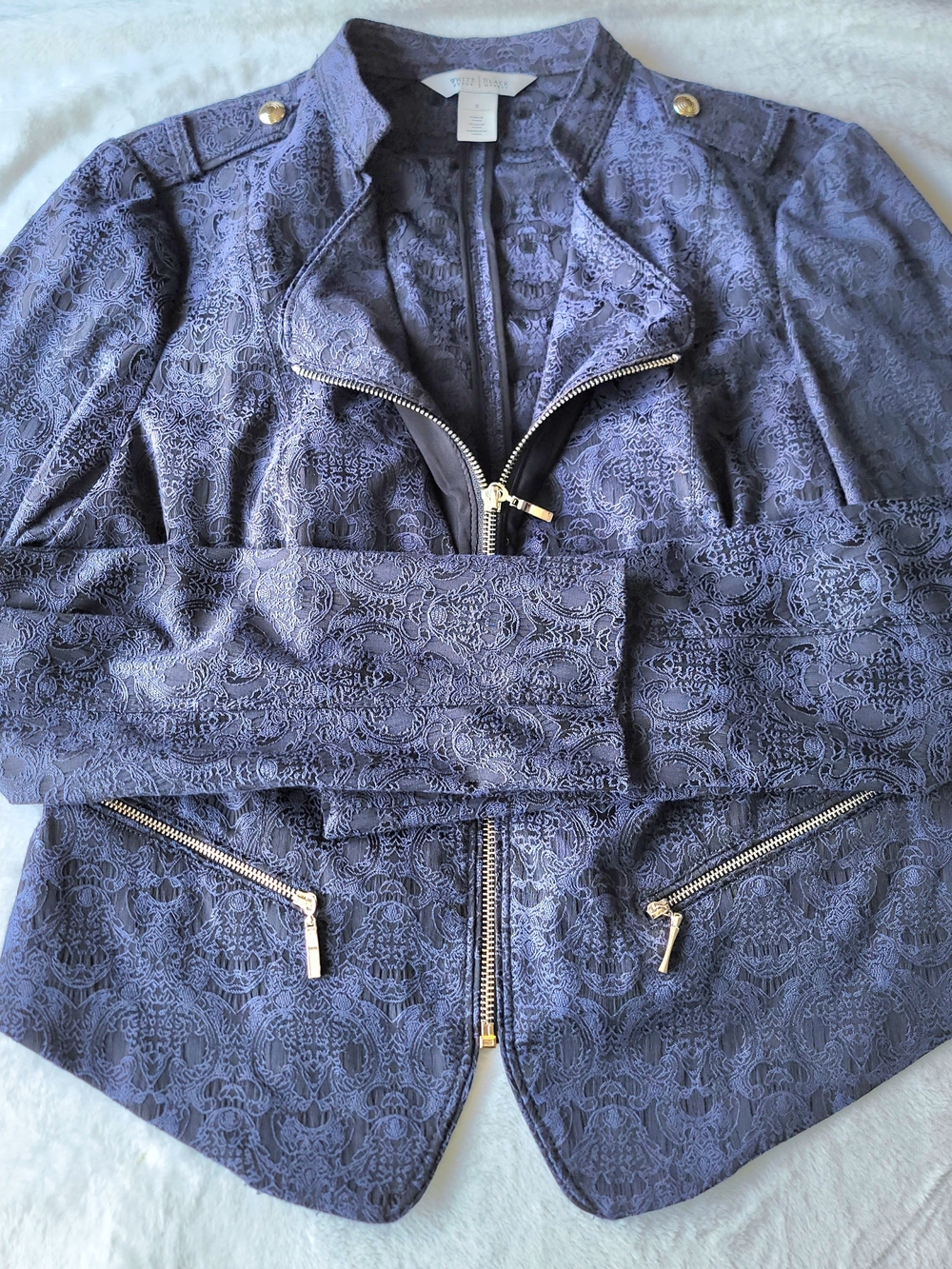 White House Black Market Purple Lace Zip Motorcycle Jacket - Picture 1 of 5